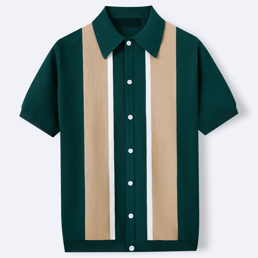 Casual Striped Short Sleeve Shirts for Men Breathable Button Down Collared Shirt Tops Beach Vacation Lightweight Golf Shirts Men's Summer Shirts