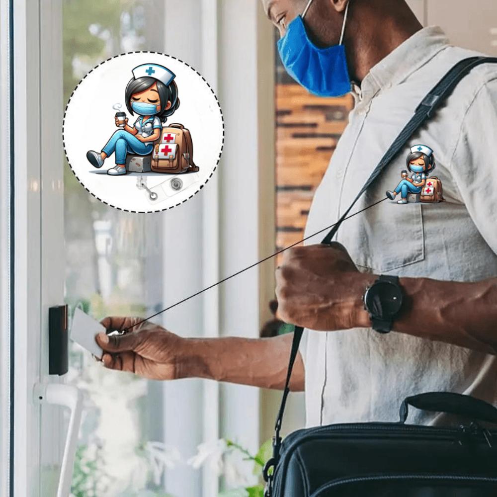 Nurse Theme Retractable ID Badge Reel Pin Durable Acrylic For RN LPN Doctor Office Name Tag Holder