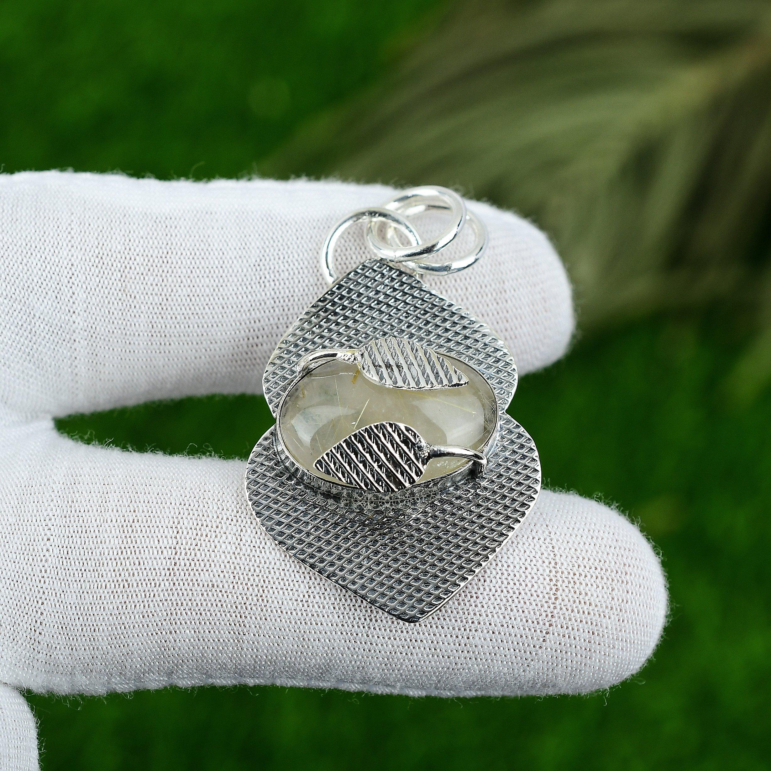 Подарок для женщин Подвеска Серебро 925 пробы Натуральный Золотистый Рутил Драгоценный камень