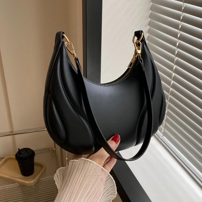 Stylish Shoulder Bag with Golden-Tone Hardware & Zipper Closure Versatile Nylon Lined Chic Handbag for Casual & Formal Occasions