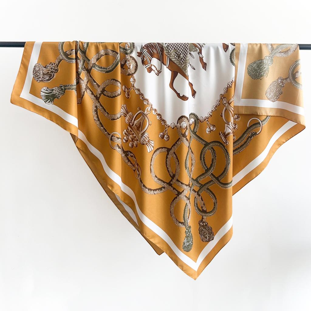 Korean Creative Design Twill Square Scarf Printed Shawl Silk Scarf Summer Thin Fashion Temperament Sunscreen Scarf