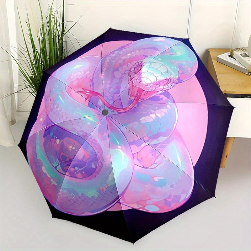 1pc Pastel Snake Print Automatic Open/close Folding Umbrella, Compact Portable Travel Umbrella, Durable Construction Yy250809085