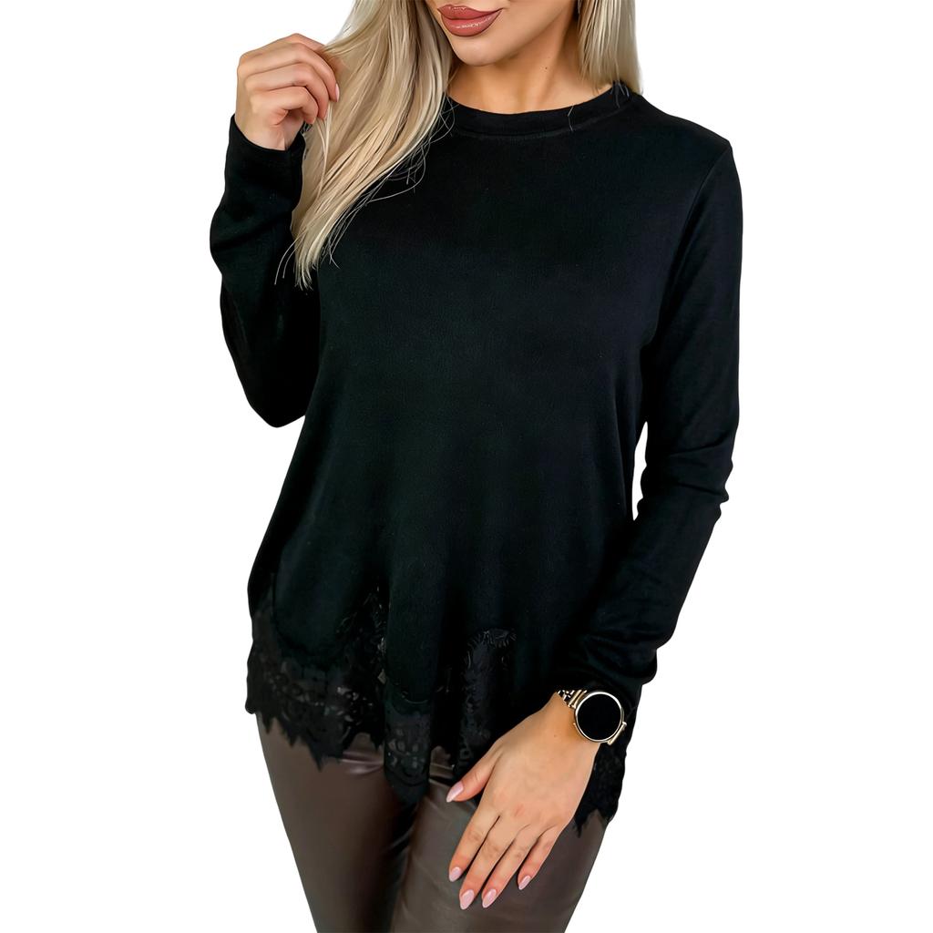 Women's Patchwork Long,Sleeved Elegant Round Neck Irregular Hem Top