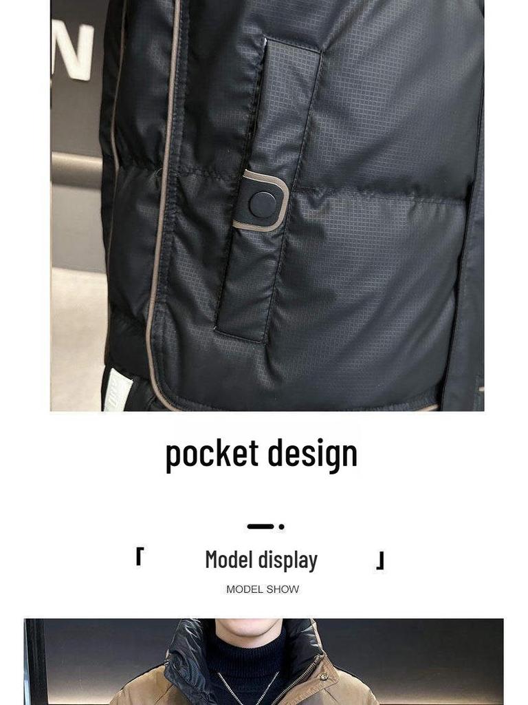 Men's Off-White/Black Stand Collar Down Jacket 88313