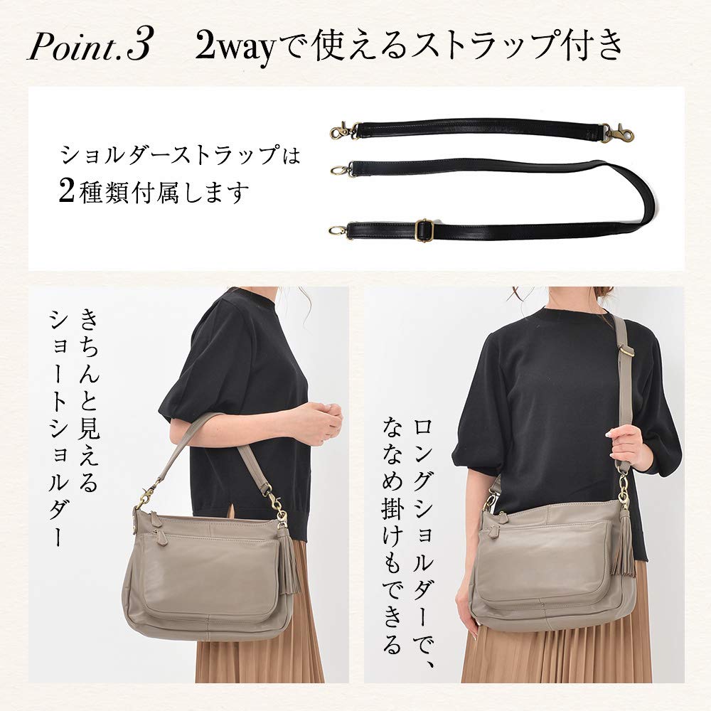 Genuine Leather Shoulder Bag Handbag 2WAY Ariel Plus Lamb Black [Notre Favorie] Women's