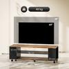 Suspended Or Floor Standing TV Cabinet With Wheels 4 Shelves For 55 Inch Television 120x40x38.5 Cm Walnut And Black
