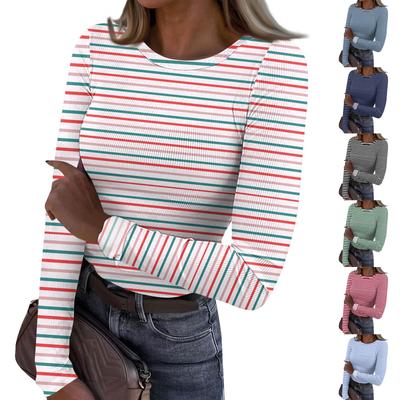 Women's  And Winter Slim Bottom T-shirt Fashion Casual Gradient Printing Round Neck Pullover Long Sleeve Top
