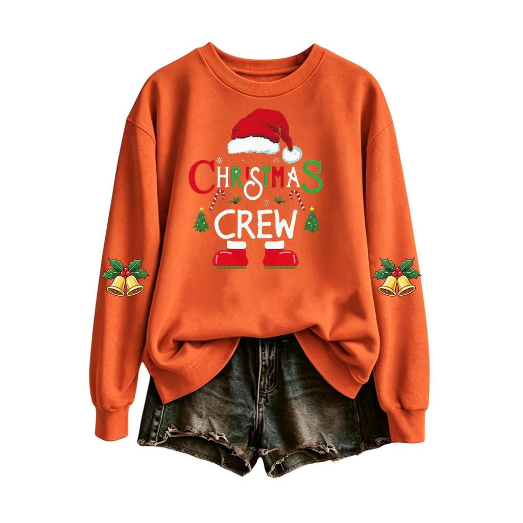 Women's Casual Christmas Letter Print Crewneck Sweatshirt for Holiday and Everyday Wear