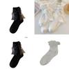 Cute White Lolita Lace Bow Princess Fairy Socks Cotton Mid-calf Odor-resistant