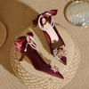Pointed High Heels Women's Thin Heels Red Wedding Shoes 2025 New Pearl French Small Heels Single Shoes White Bridesmaid Shoes