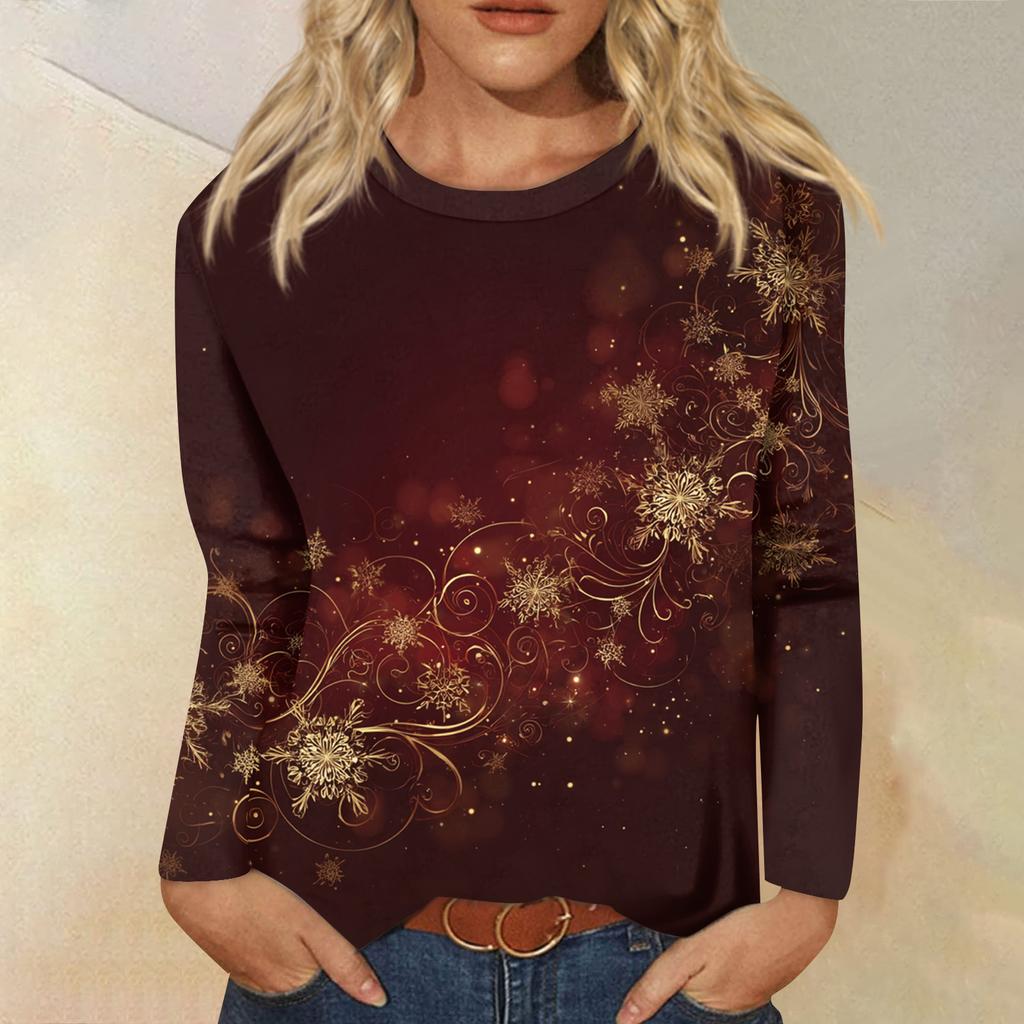 Women's Fashion Casual Long Sleeve  Print Round Neck Top