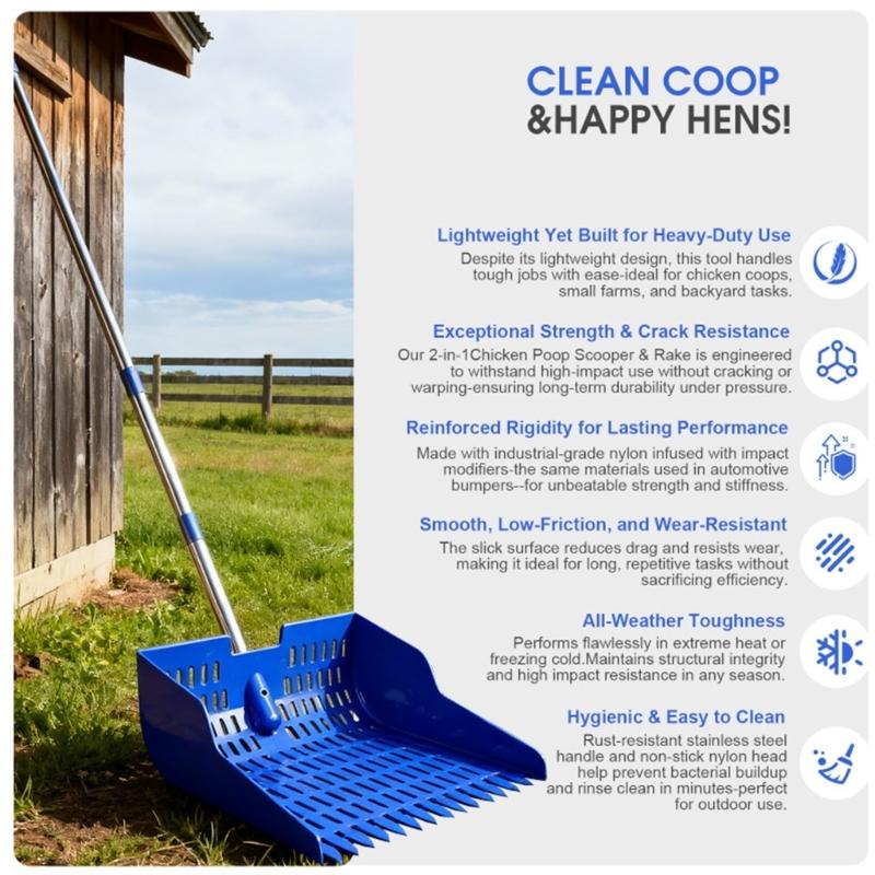 Adjustable Chicken Manures Scoops Rakes Poultry Poop Scooper for Durability in Poultry Farm Cleaning Task Multiuse Cleaner