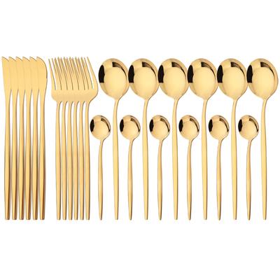 24Pcs Luxury Gold Cutlery Set Western Stainless Steel Dinnerware Set Knife Fork Coffee Spoon Flatware Silverware Party Tableware