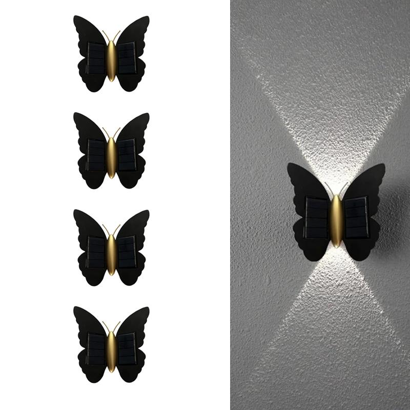 LED Solar Butterfly Wall Night Light Outdoor Waterproof for Garden Courtyard Fence Stairs Pathway Balcony Courtyard Decoration
