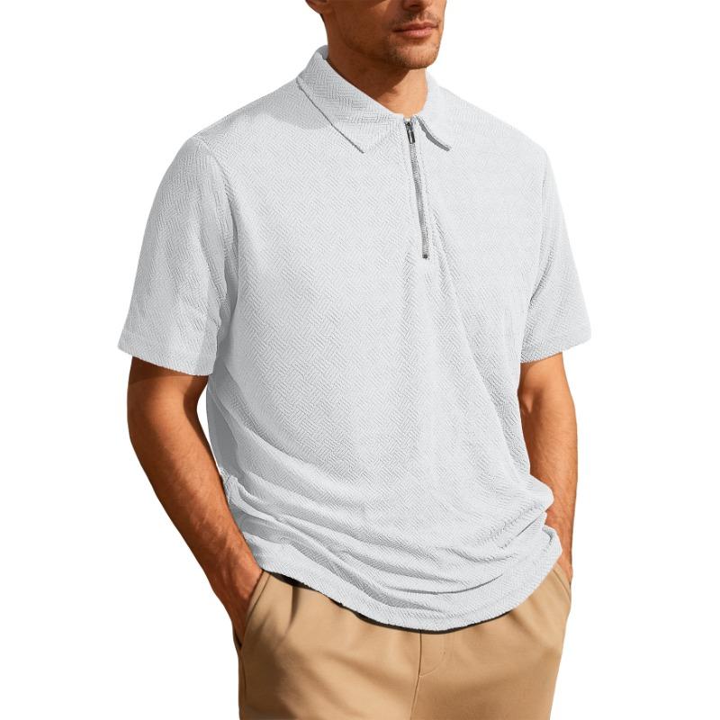 

Men s Casual Herringbone Pattern Quarter-Zip Polo for Daily Wear S