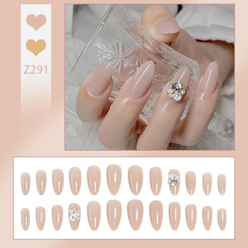 

Elegant Nude Pearl Diamond Nail Stickers - Simple Wedding Wearable Nail Pieces Glue Type