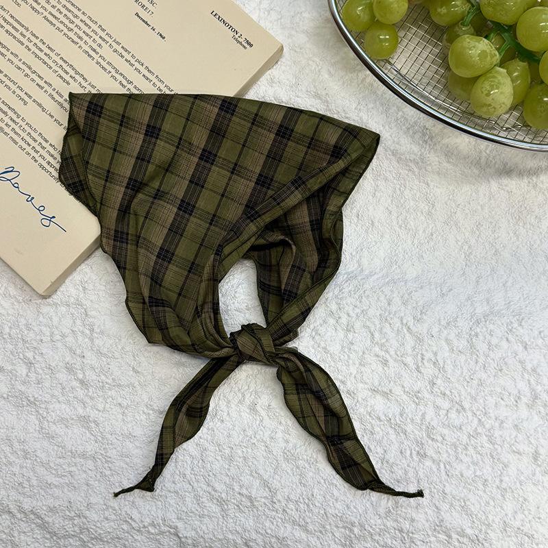 

Новый ретро универсальный клетчатый треугольный шарф, косынка, шелковый шарф для женской легкой и тонкой защиты шеи и многоцелевой шарф на талию