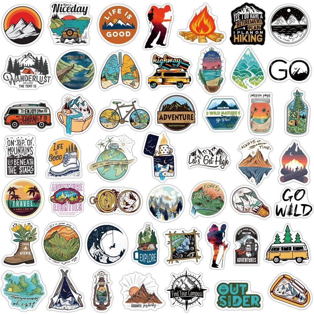 50 100Pcs Outdoor Travel Stickers Hiking Adventure Wilderness Camping Vinyl Decal Water Bottle Laptop Cup Car Waterproof
