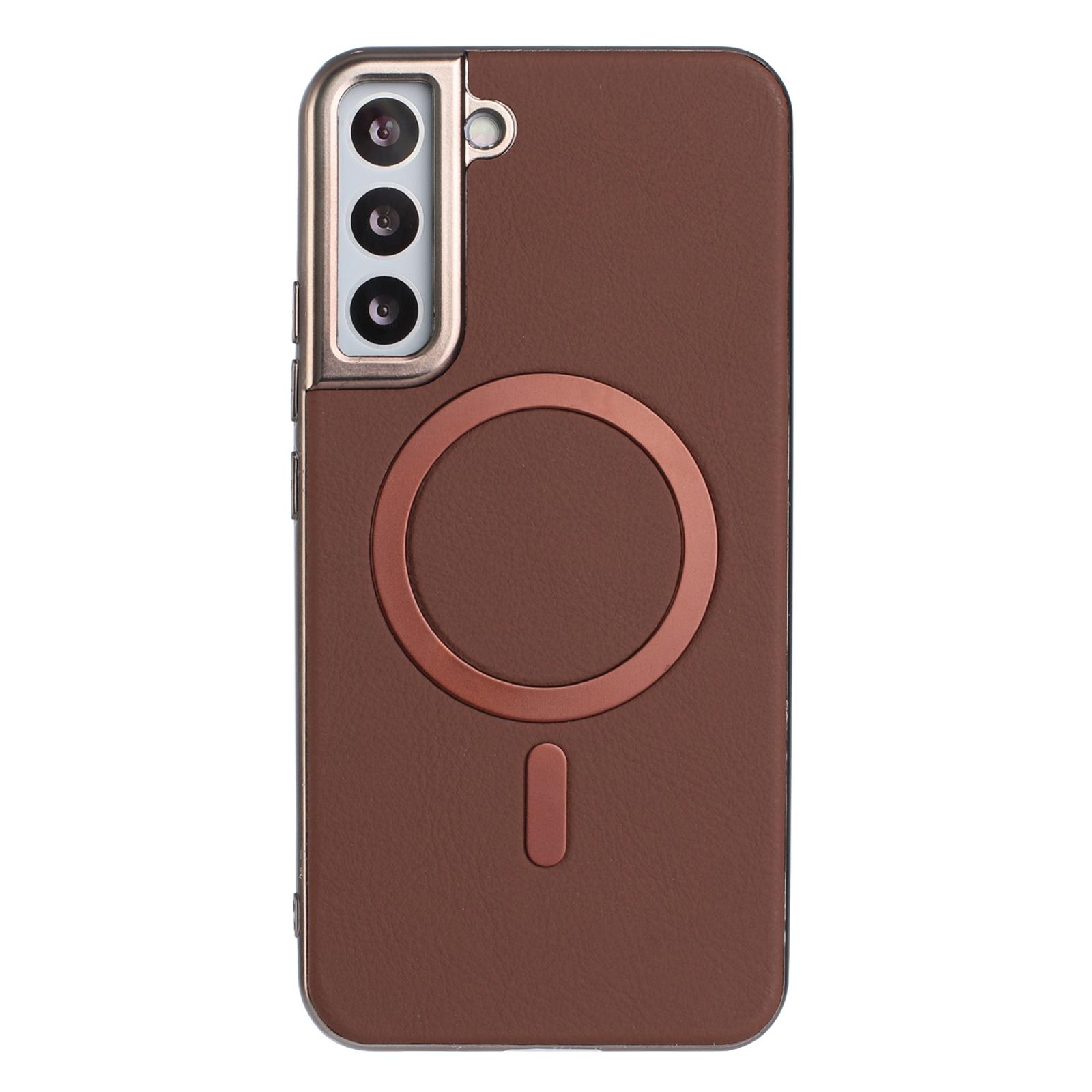 

For Samsung Galaxy S24 FE Case BINFEN COLOR BF40 Compatible with MagSafe Electroplated PU+TPU Phone Back Cover Brown