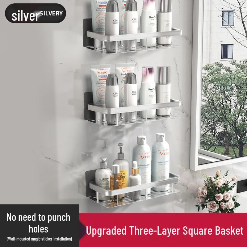 Aluminum No-Drill Corner Bathroom Shelf