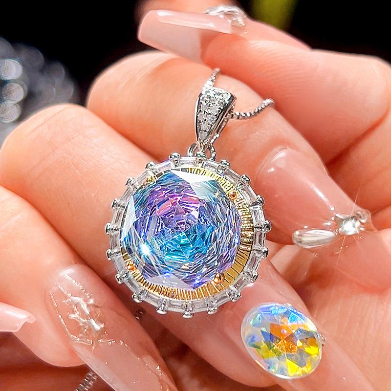 Jewelry Copper Bottom Gold Plating Simulation Millennium Gradual Change Color Round Set Main Stone 14-10Mm