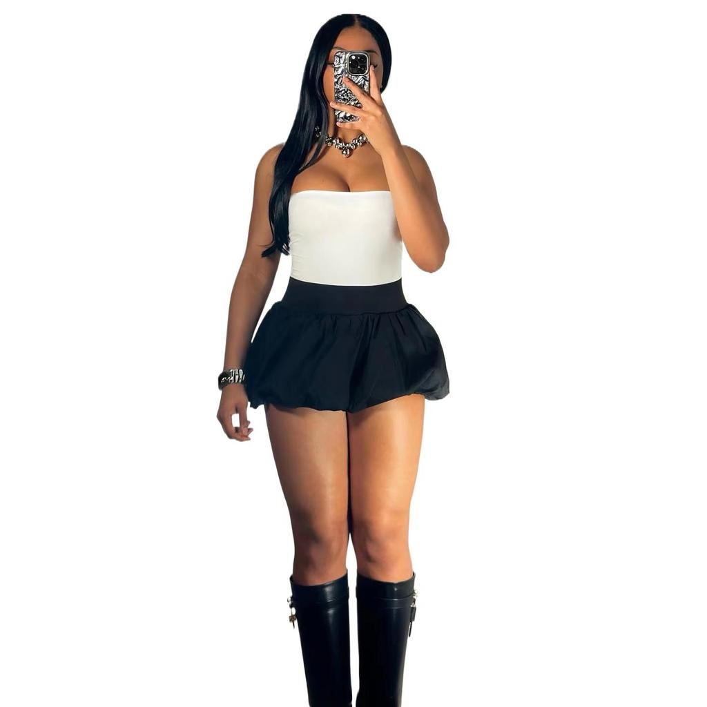 Qooth Hot Women's Mini Short Solid Color Puffy Bubble Skirt Plus Size Fashion Pleated Mini Skirt For Girls Skirts Sexy Clothes Women QT2422