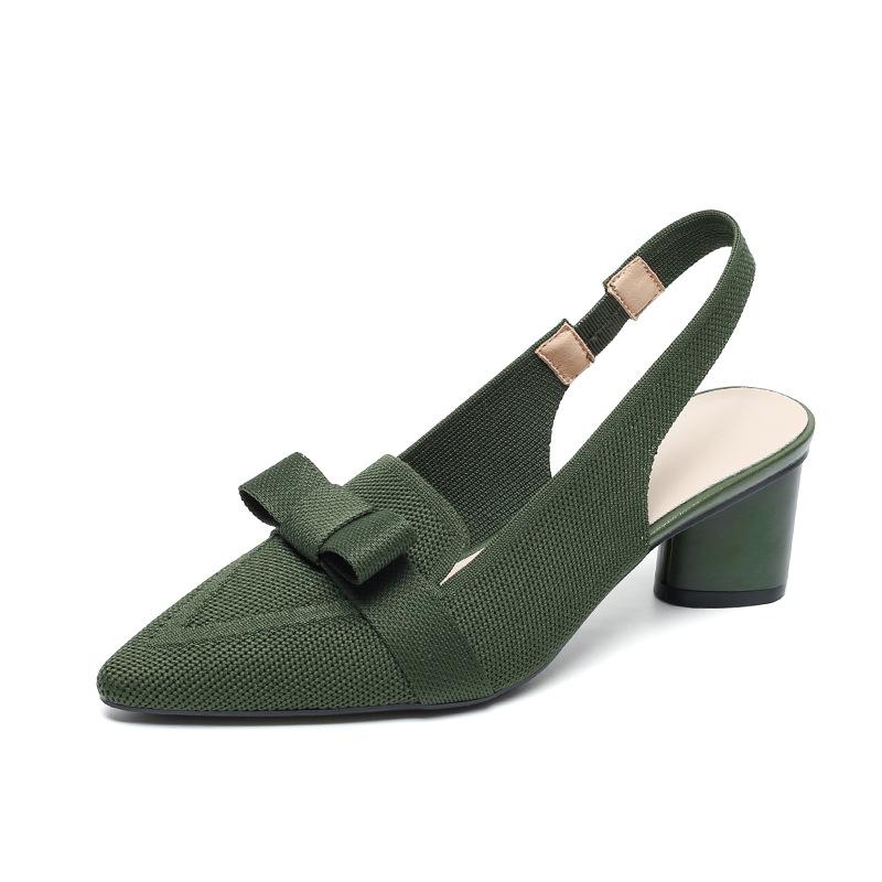 Kadın Sandalet Baotou Sığ Fiyonklu Yüksek Topuklu Düz Renk Yaz Yüksek Topuklu Sandaletler Kadın Kumaş Arka Askılı Kadın Ayakkabıları