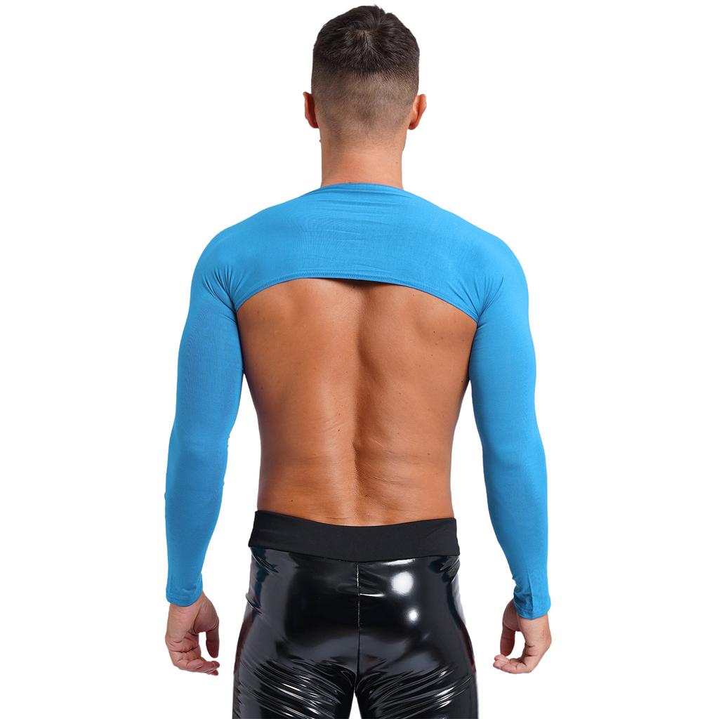 Herren Offene Vorderseite Crop Top Lässig Einfarbige Langarm Strickjacke Fitness Sport Bolero Schulterbedeckung Tops zum Zeigen des Körpers