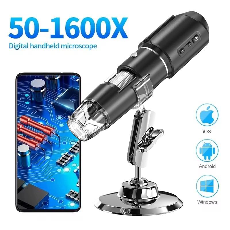GUANMOU Wifi Digital Microscope 1600X Magnification Handheld Microscope With Adjustable Stand for Kids Gifts Support IOS Android