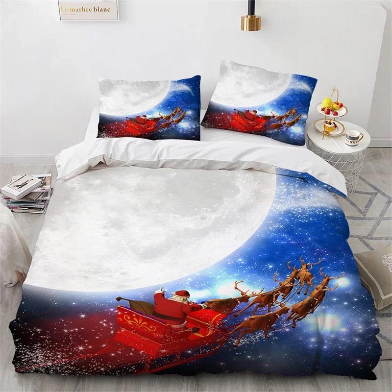 Christmas Duvet Cover Microfiber Santa Claus Comforter Cover Cartoon Bedding Set 2/3Pcs Twin King Quilt Cover With Pillowcases