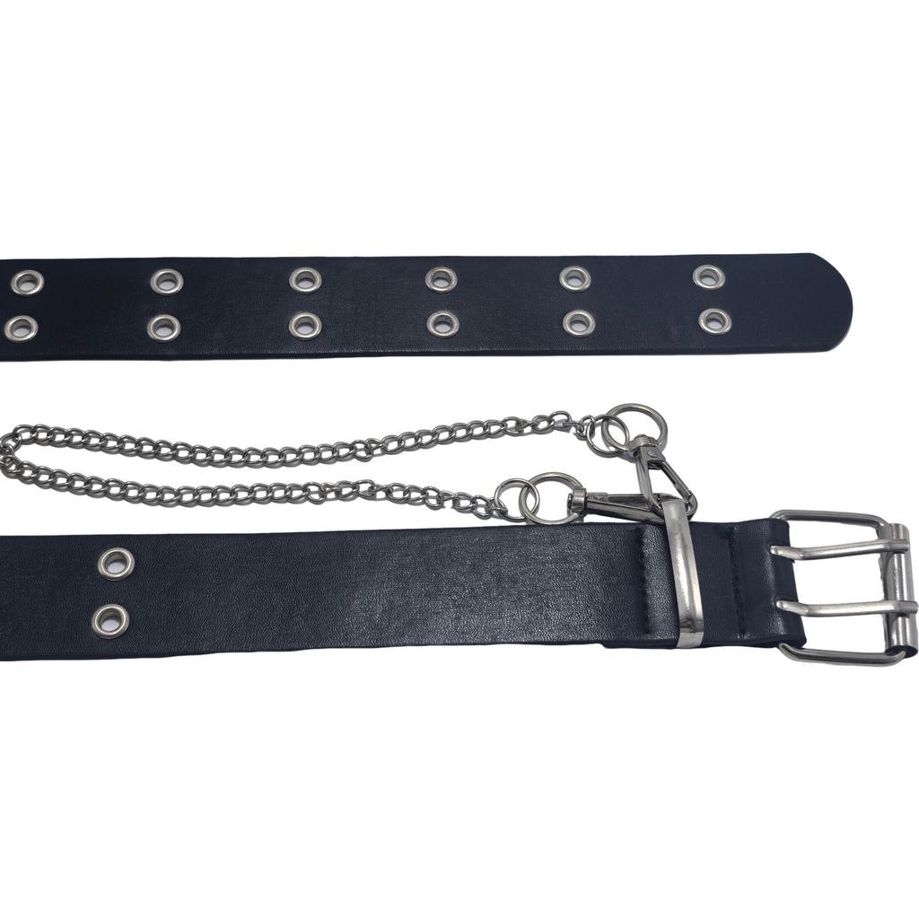 European and American gas eye belt versatile men's and women's belt new punk double-row pin buckle chain belt jeans belt