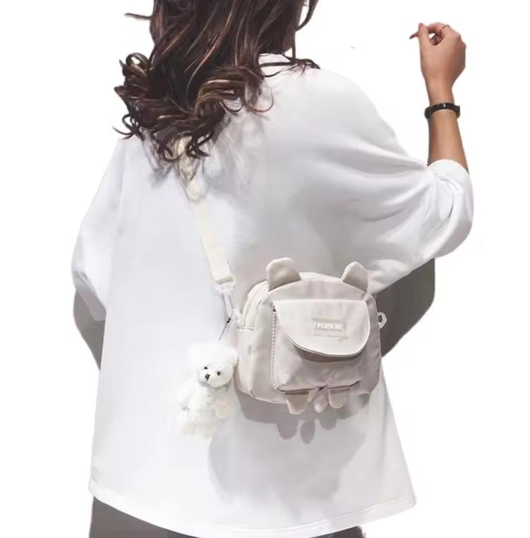 Japanese Style Small Bag Female Fashion Wild Cute Messenger Kitty Bag Ins Korean Student Canvas Shoulder Bag Mobile Phone Pouch