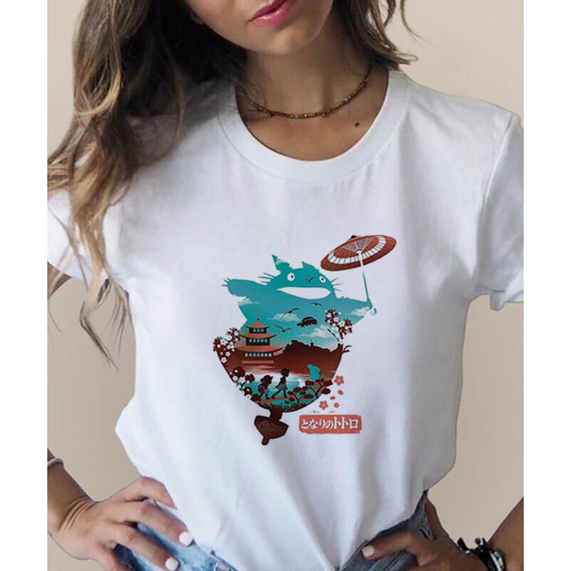 Totoro Studio Ghibli Harajuku 90er Jahre T-Shirt Damen Rundhals T-Shirt Kawaii Lustiges Cartoon T-Shirt