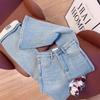 Women's High Waist Micro Flare Jeans Slim Fleece Lined Light Wash Denim Pants Vintage Warm Winter Horseshoe Long Trousers