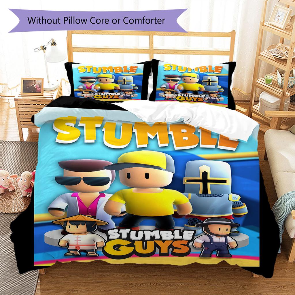 Stumble Guys Leap Bedding Quilt Set Quilt Cover Pillowcase Home Decoration Birthday Gift (1 * Duvet Cover + 2 * Pillowcase, Without Core)