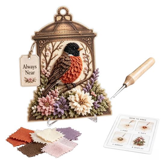 Dekorative Laterne Bastelset 3D Stoff-Poke-Art, DIY Vogel-Erinnerung Blumen-Set und Muster, Punch Needle Set für Erwachsene, Haus Tisch Kaminsims Dekoration