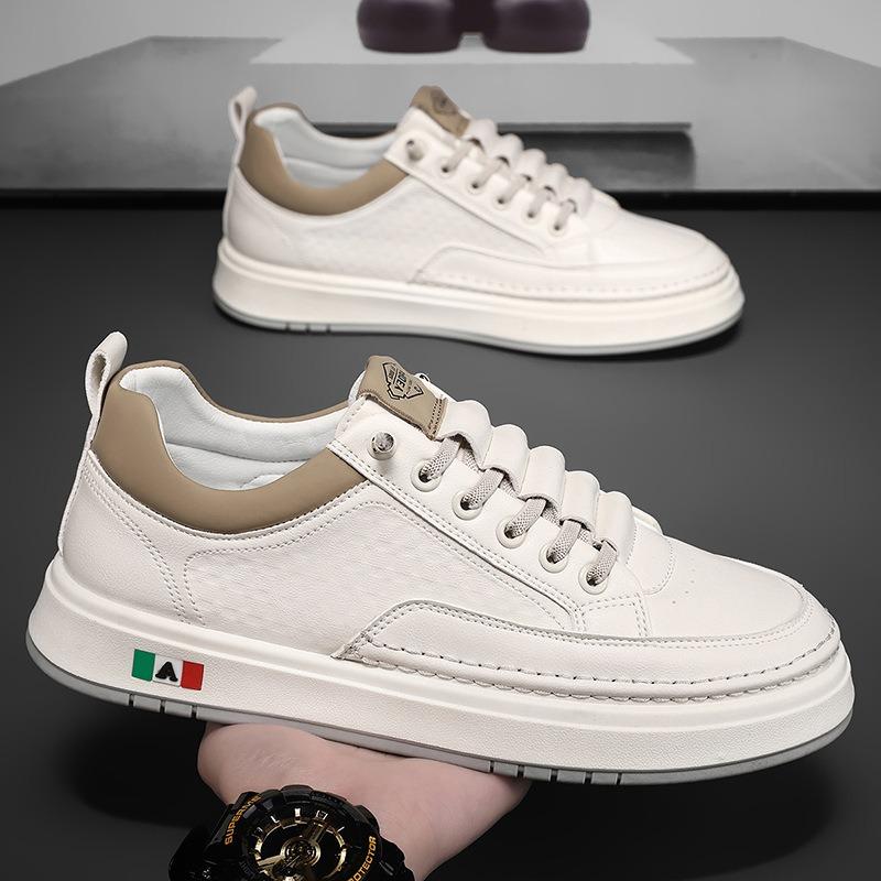 Men's Shoes Autumn Business Casual Board Shoes One Pedal Soft Sole Lightweight Leather Surface Waterproof Work Small White Tide Shoes