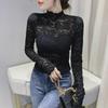 2021 Autumn Stand-up Collar Lace Long Sleeve Hollow Slimming Women's Top