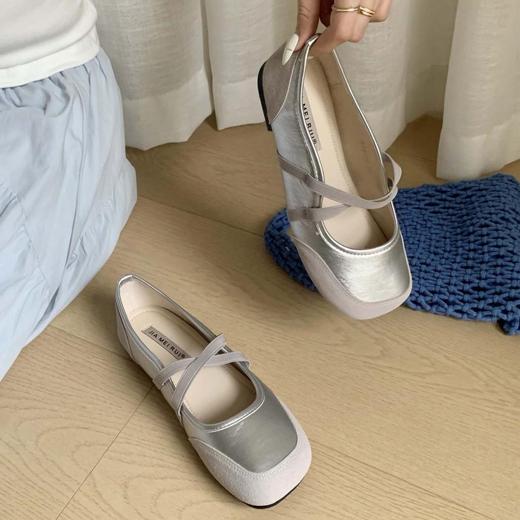 Fashion IPPEUM Ballet Flats Women PU Leather 2025 New Summer Fashion Soft Silver Ballerina Shoes Kawaii Mary Janes