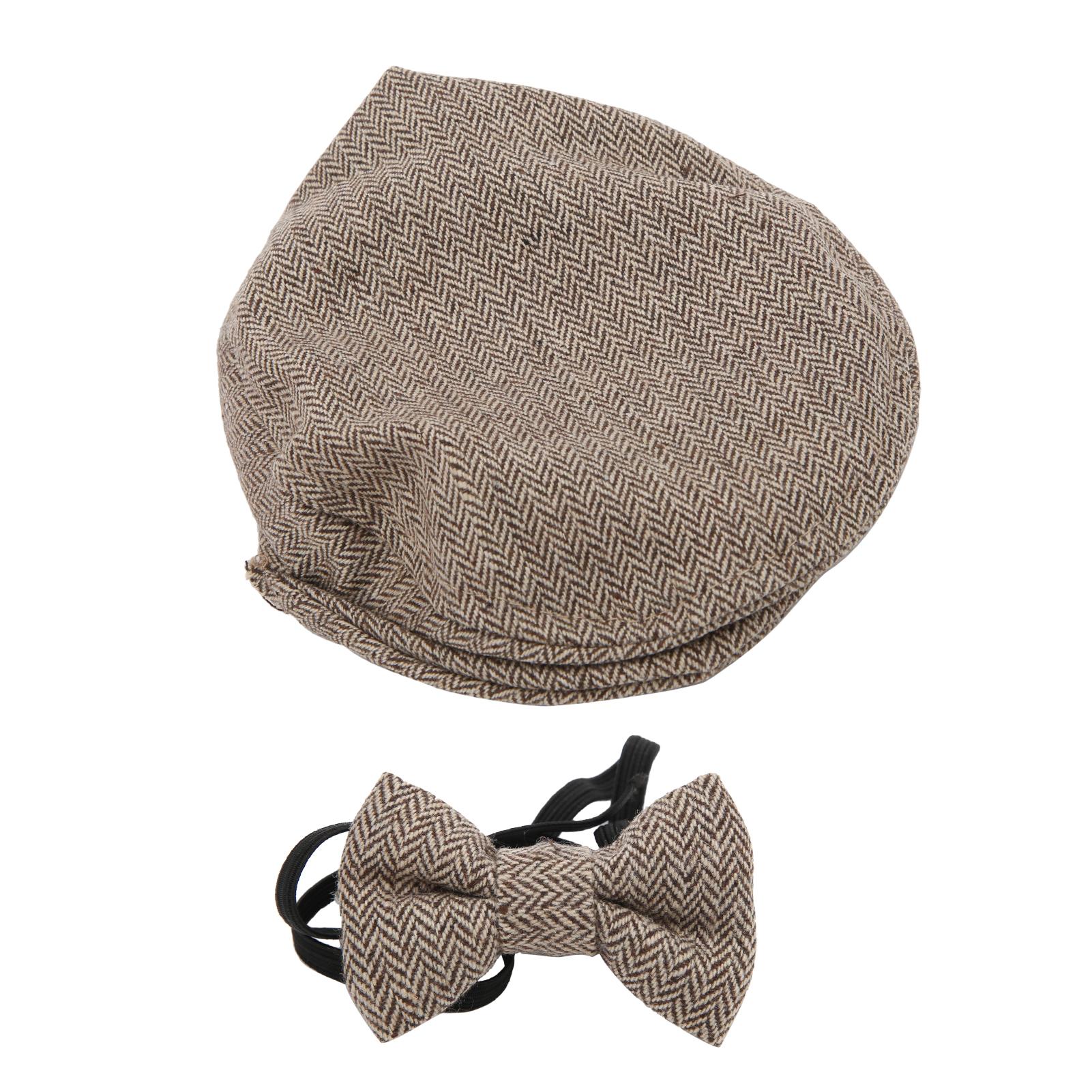 

Flat Cap Gentleman Hat Bowtie Photography Prop Infant Newborn Baby Photography Props Set(бежевый кофейный