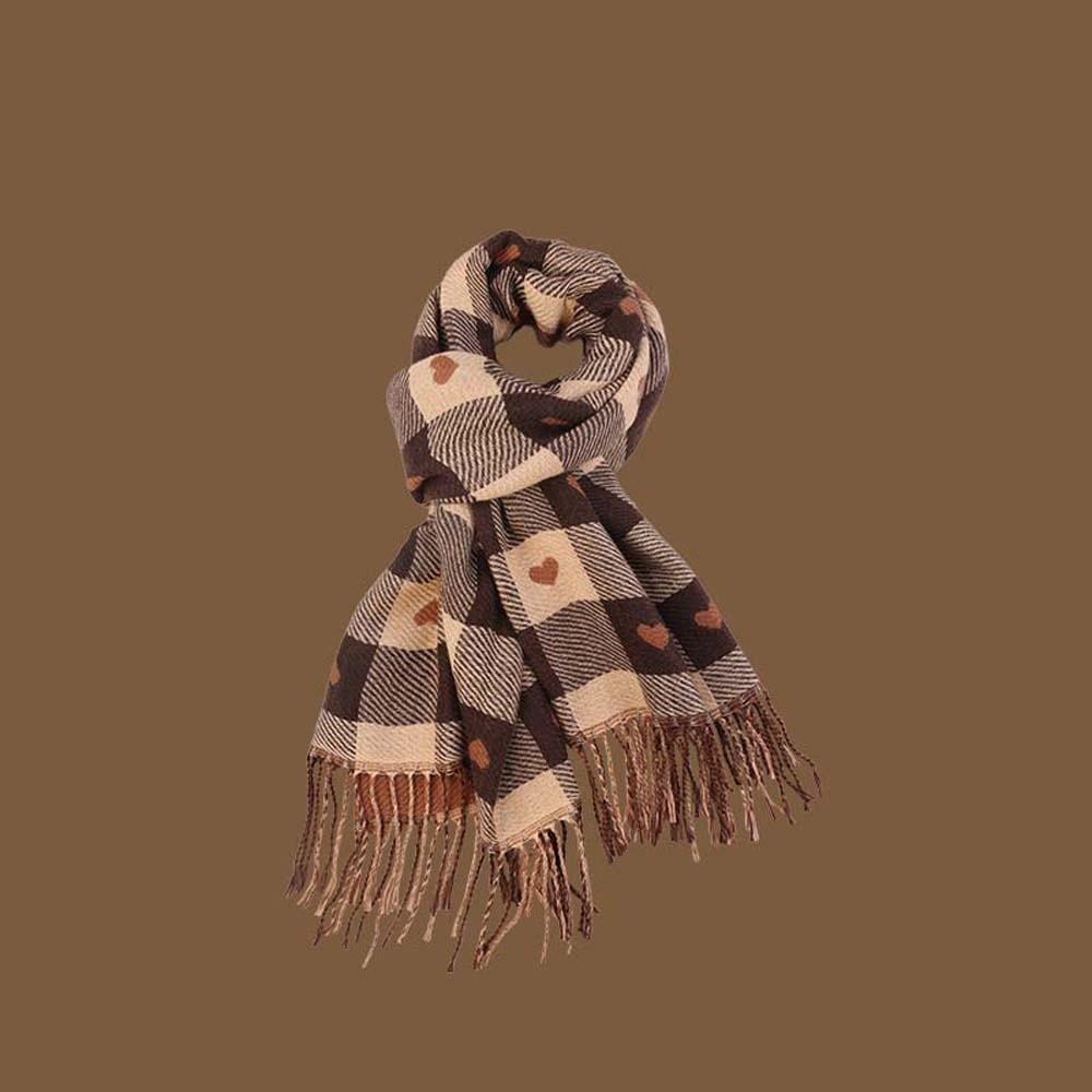 Warmer Plaid Knitted Scarf Long Tassel Shawl Gifts Heart Thickened Scarf  Winter