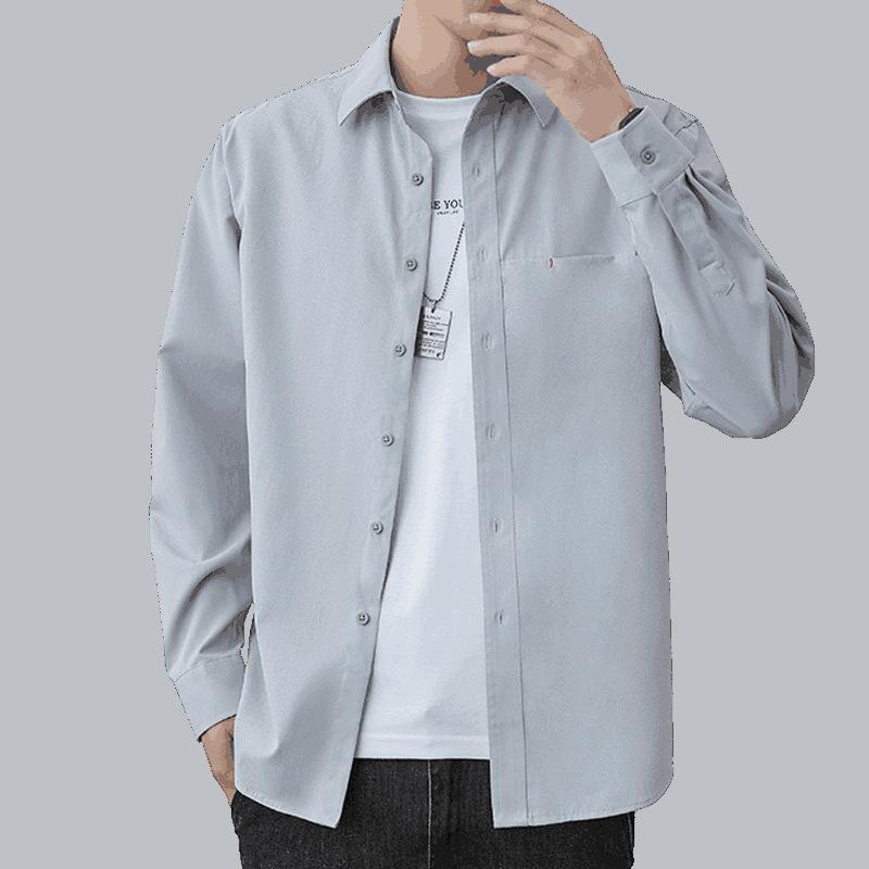 Men's Long-sleeved Shirt Spring Casual with Lined Clothes Korean Version of The Trend Spring and Autumn Shirt Coat