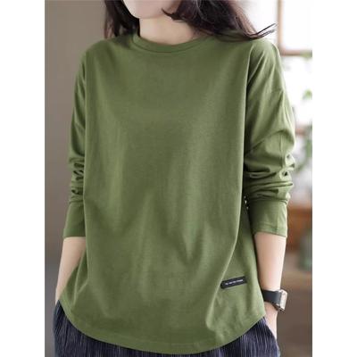 Autumn And Winter Vintage Solid Color Long Sleeved Loose T Shirt Base Shirt