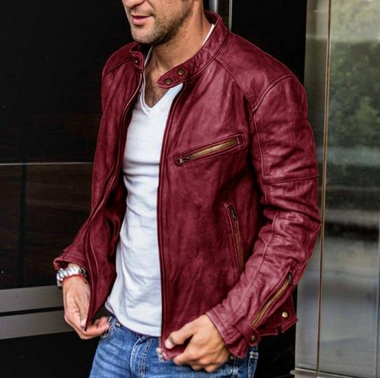 European & American Men's PU Leather Stand Collar Motorcycle Jacket - Autumn/Winter Punk Style