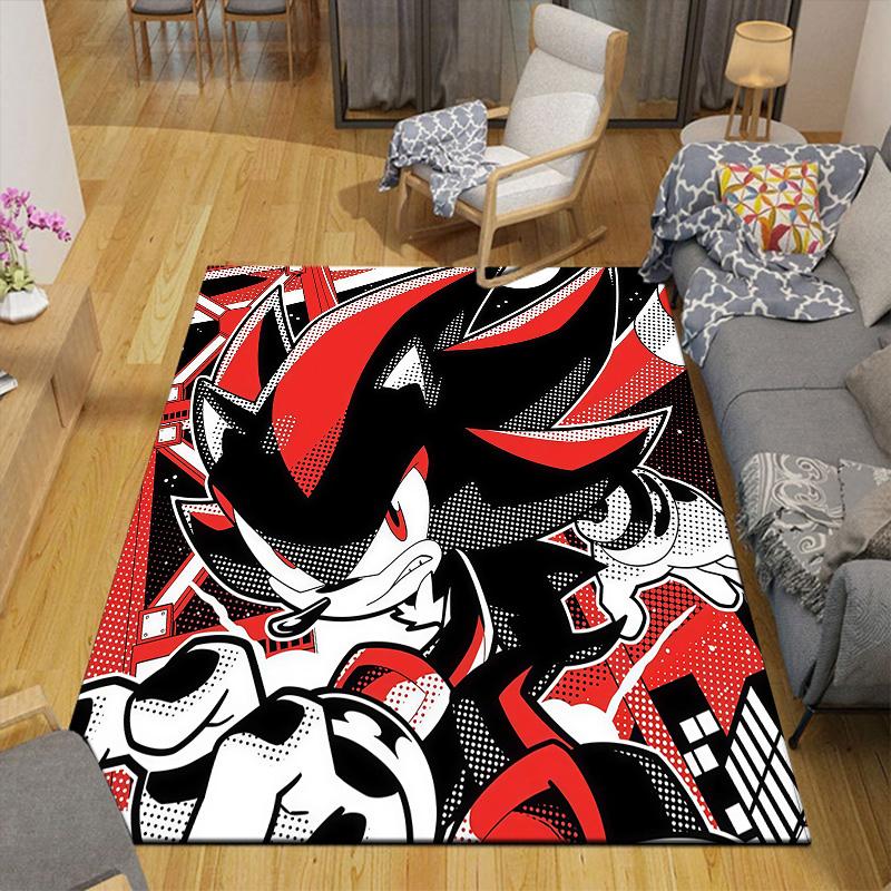 Sonic the Hedgehog Flannel Pattern Square Carpet,Area Rug,Carpet Rug for Living Room Bedroom Sofa Playroom Decor,Non-slip Floor Mat