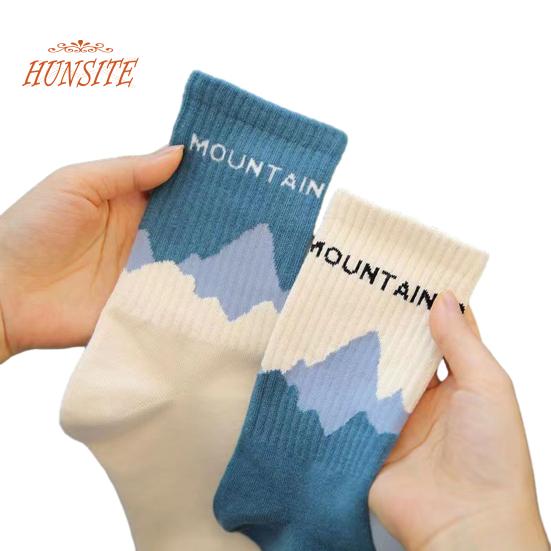 

1 пара женских и мужских спортивных носков средней длины, в асимметричную полоску, в стиле хип-хоп, дышащие носки для скейтборда, высокоэластичные носки для пар синий