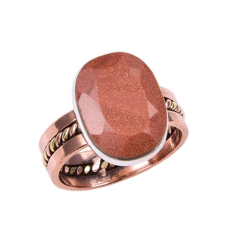 Natural Sunstone Gemstone 925 Solid Sterling Silver Gift Two Tone Ring S.9 F3W19