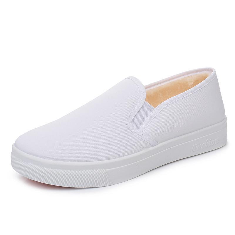 Chaussures en Toile Blanches pour Femmes, Automne/Hiver, Doublure Velours, Épaisses Chaudes, Antidérapantes, Confortables, Décontractées, Tout-Terrain.