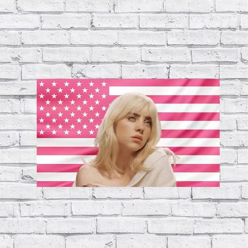 Billie Eilish Růžová Americká Vlajka Gobelín Americká Vlajka Herní Dekorace Interiér Nástěnná Dekorace Dekorace Místnosti Nástěnné Umění Gobelín