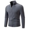 Mens Stand Collar Thickened Jacquard Zip Up Cardigan Knit Sweater